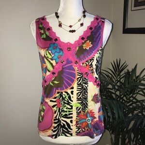 Dolcetti Silk Cotton Blend Sleeveless Tank Top M